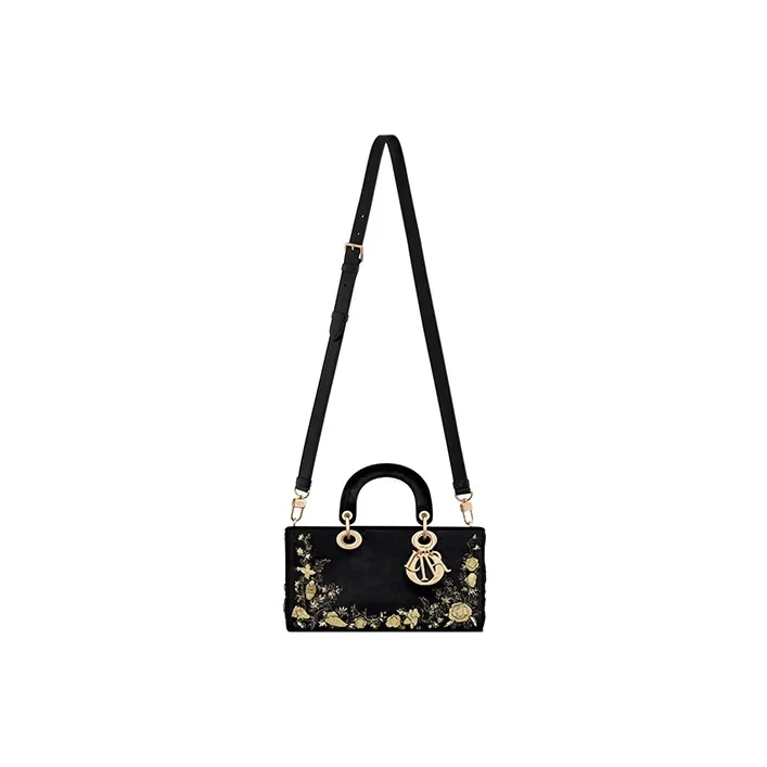 DIOR Lady D-JOY Velvet Daisie Bag Shoulder Bag Crossbody Bag Handbag Medium Size Women's Black-3
