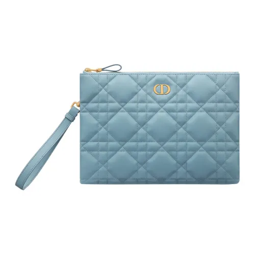 DIOR Caro Series Lambskin Wallet Wrist Bag Clutch Women's Blue