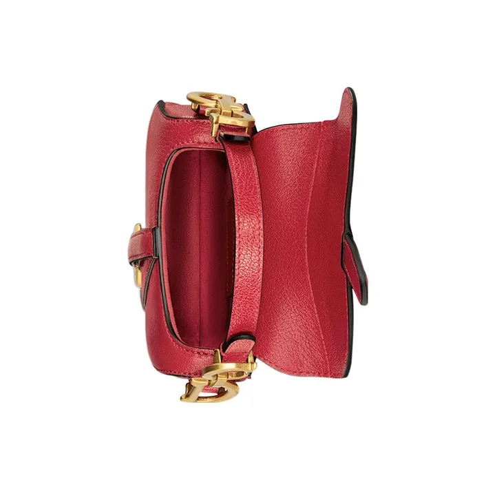 DIOR Saddle Goatskin Saddle Bag Shoulder Bag Crossbody Bag Handbag Mini Women's Red-3