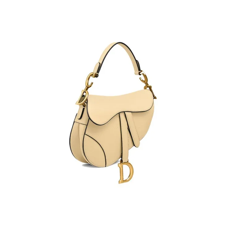 DIOR Saddle Grained Calfskin Saddle Bag Handbag Shoulder Bag Women's Light Yellow-1