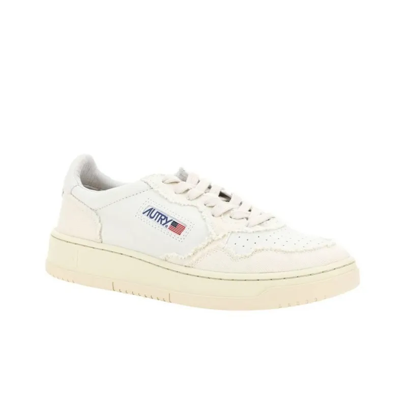 AUTRY Medalist Low Soft Goatskin Frayed Canvas 'White Ivory White'-1