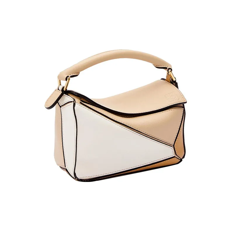 LOEWE Puzzle Classic Calfskin Puzzle Bag, Handbag, Shoulder Bag, Crossbody Bag Mini Women's Gray Beige/Soft White-3
