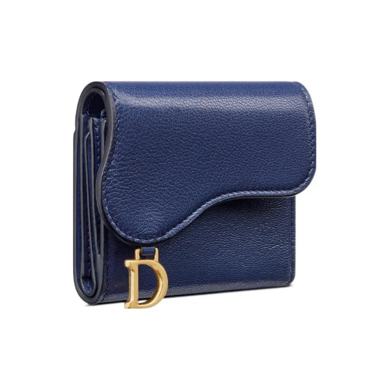 DIOR Saddle Sheepskin Wallet Women's Blue-1