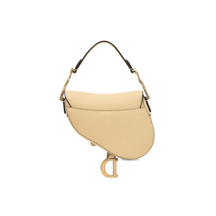 DIOR Saddle Grained Calfskin Saddle Bag Handbag Shoulder Bag Women's Light Yellow-3