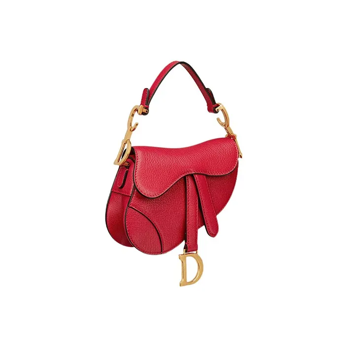 DIOR Saddle Goatskin Saddle Bag Shoulder Bag Crossbody Bag Handbag Mini Women's Red-1