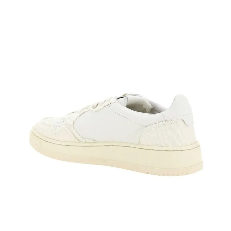 AUTRY Medalist Low Soft Goatskin Frayed Canvas 'White Ivory White'-3