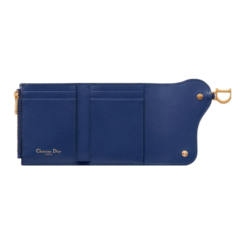 DIOR Saddle Sheepskin Wallet Women's Blue-3