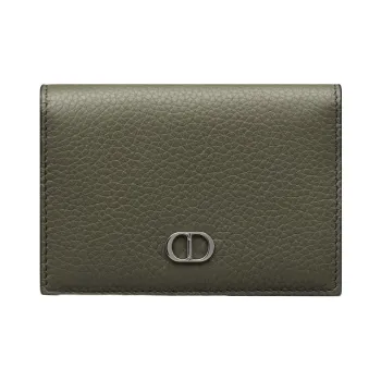 DIOR Grained Calfskin Business Card Holder Zero Wallet Card Holder Men's Olive Green