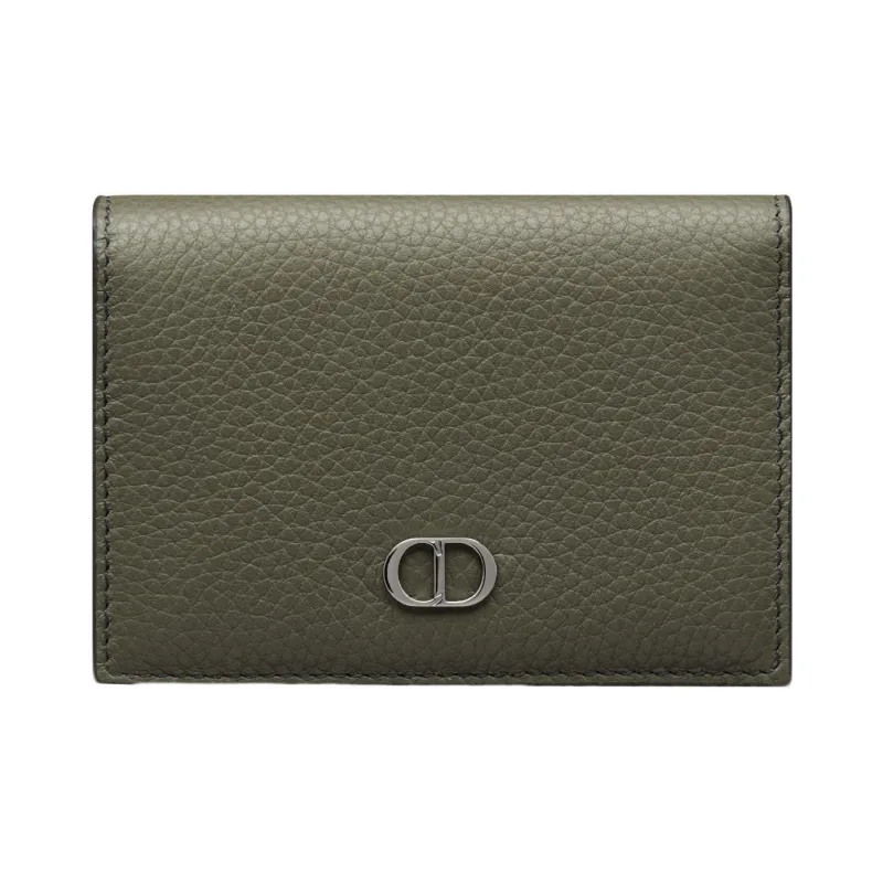 DIOR Grained Calfskin Business Card Holder Zero Wallet Card Holder Men's Olive Green-0