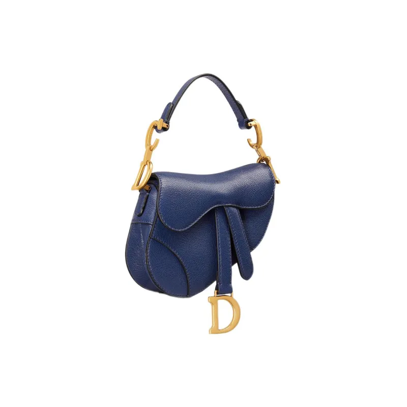 DIOR Saddle Goatskin Saddle Bag Shoulder Bag Crossbody Bag Handbag Mini Women's Blue-1