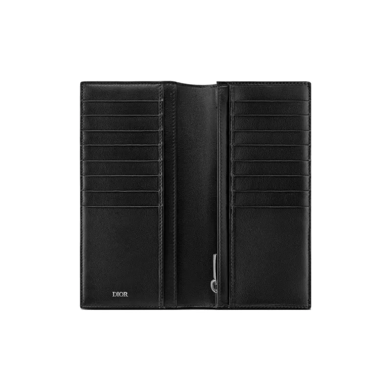 DIOR Grained Calfskin Card Holder Wallet Unisex Black-2