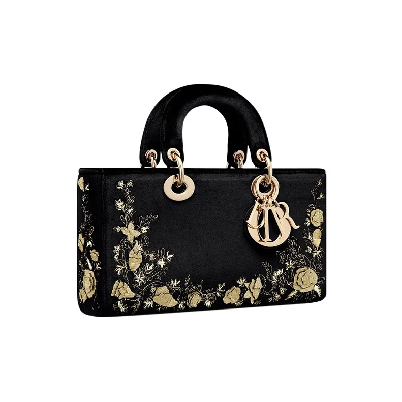DIOR Lady D-JOY Velvet Daisie Bag Shoulder Bag Crossbody Bag Handbag Medium Size Women's Black-4