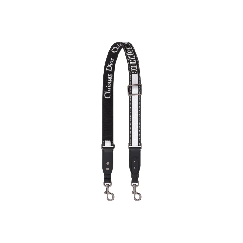 DIOR Embroidery With Calfskin Shoulder Strap Bag Straps Women's Black White-0