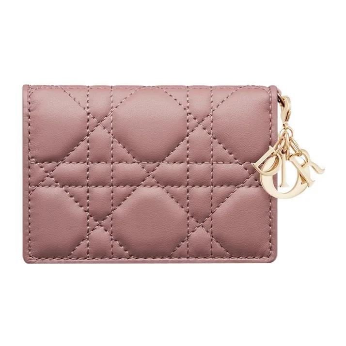 DIOR Lady Dior Lambskin Wallets Card Holders Women's Pink-2
