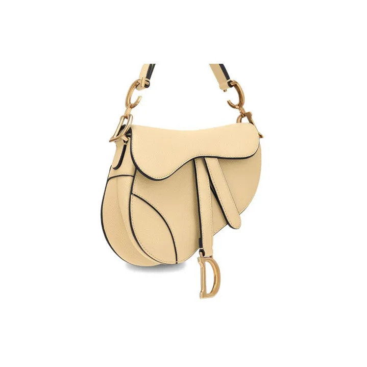 DIOR Saddle Grained Calfskin Saddle Bag Handbag Shoulder Bag Women's Light Yellow-2