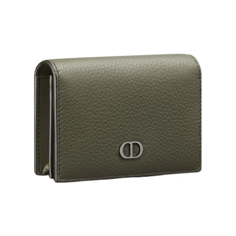 DIOR Grained Calfskin Business Card Holder Zero Wallet Card Holder Men's Olive Green-1