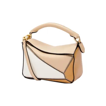 LOEWE Puzzle Classic Calfskin Puzzle Bag, Handbag, Shoulder Bag, Crossbody Bag Mini Women's Gray Beige/Soft White