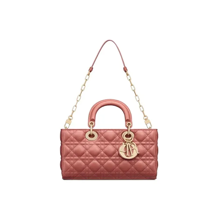 DIOR Lady D-JOY Sheepskin Shoulder Bag Crossbody Bag Handbag Medium Size Women's Red-4
