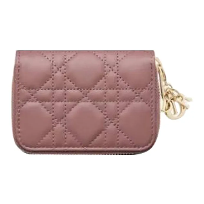DIOR Lady Dior Sheepskin Wallet Small Size Women's Pink-2