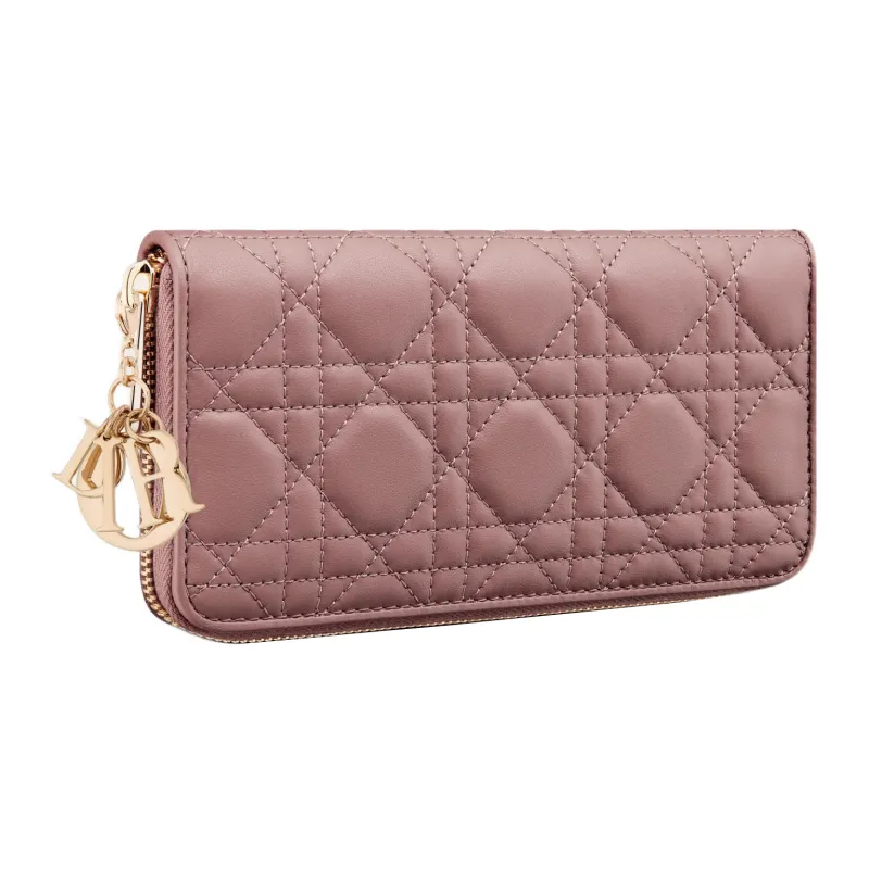 DIOR Lady Dior Quilting Lambskin Clutches Card Holder Wallet Women's Pink Peony-1