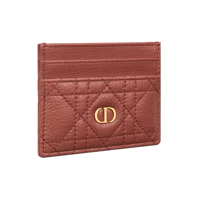 DIOR Caro Soft Calfskin Card Clip Card Holder Women's Red-1