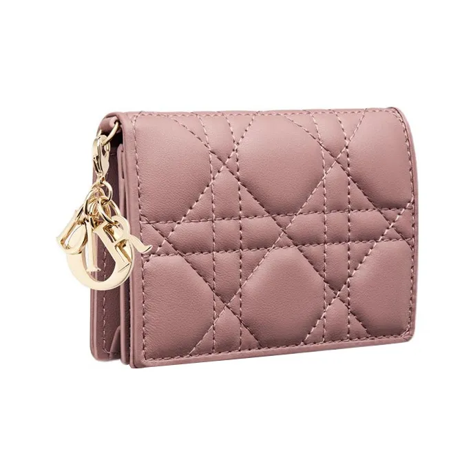 DIOR Lady Dior Lambskin Wallets Card Holders Women's Pink-1