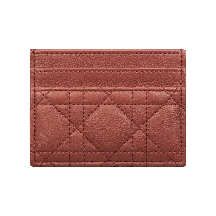 DIOR Caro Soft Calfskin Card Clip Card Holder Women's Red-2
