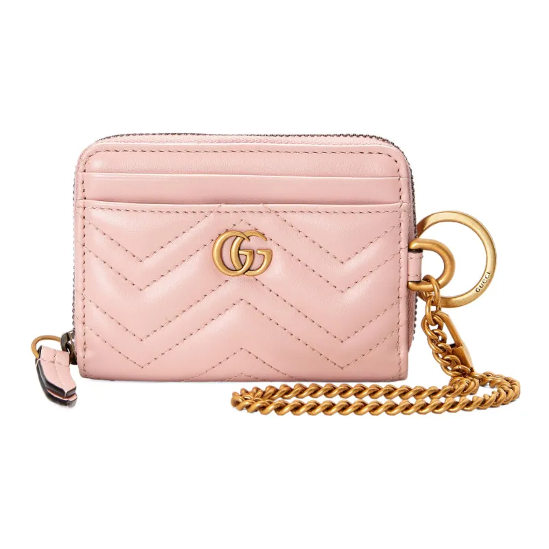 GUCCI GG Marmont Leather Card Holder Wallet Women's Pink-0