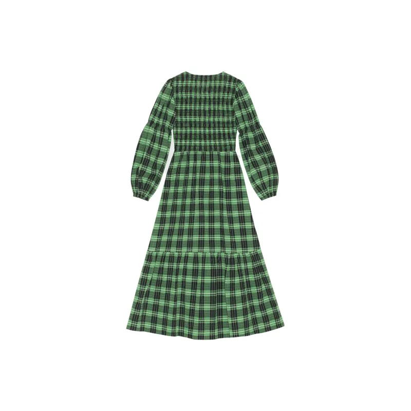 GANNI Seersucker Check Maxi Smock Dress-1