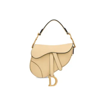 DIOR Saddle Grained Calfskin Saddle Bag Handbag Shoulder Bag Women's Light Yellow