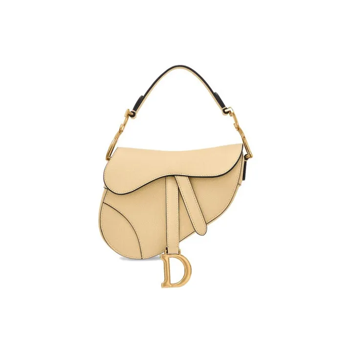 DIOR Saddle Grained Calfskin Saddle Bag Handbag Shoulder Bag Women's Light Yellow-0