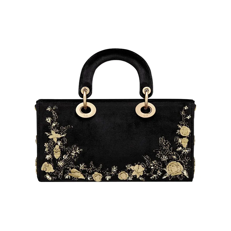 DIOR Lady D-JOY Velvet Daisie Bag Shoulder Bag Crossbody Bag Handbag Medium Size Women's Black-0