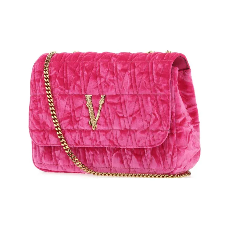 VERSACE Virtus Velvet With Calfskin Crossbody Bag Shoulder Bag Women's Pink-2