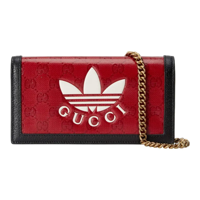 GUCCI Adidas Collaboration Canvas With Leather Shoulder Bag Crossbody Bag Wallet Women's Red/Black-0