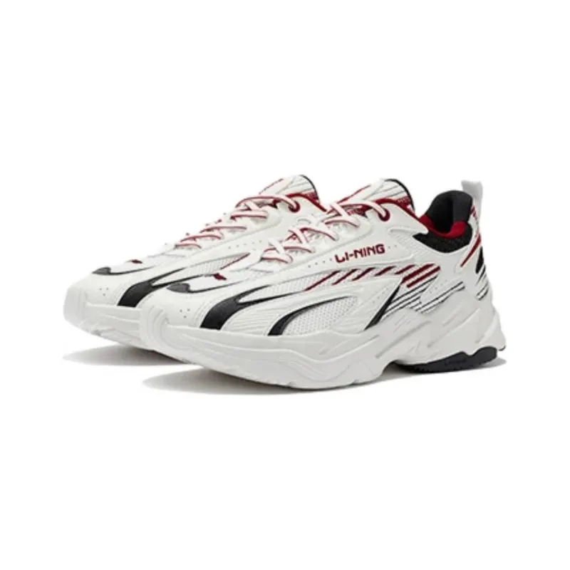 LiNing Meteor Cushioning, Slip Resistant, Abrasion Resistant, Rebound Low Top Sports Casual Shoes Men's White Black Red-2