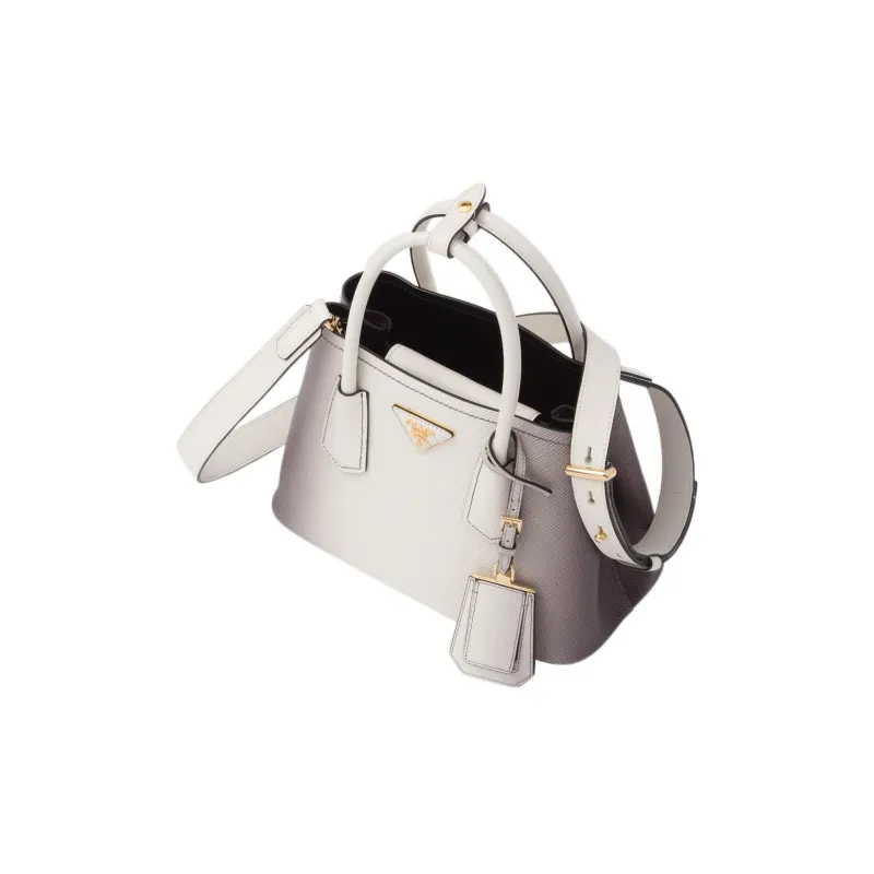 PRADA Leather Tote Bag Shopping Bag Shoulder Bag Crossbody Bag Handbag Mini Women's Gradient White-2