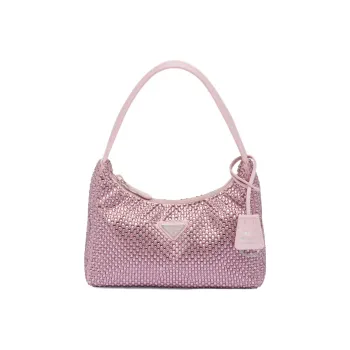 PRADA Re-Editionhobo Faux Crystal Satin Shoulder Bag Mini Women's Pink