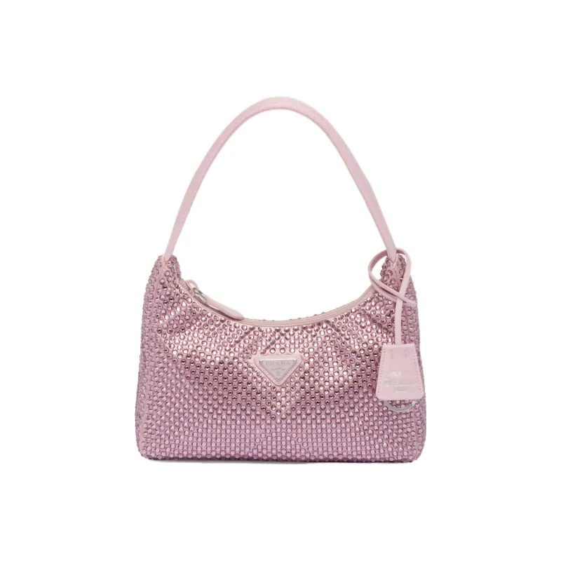PRADA Re-Editionhobo Faux Crystal Satin Shoulder Bag Mini Women's Pink-0