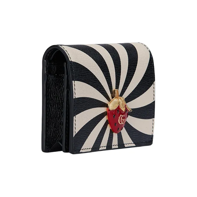 GUCCI Leather Business Card Holder Card Holder Wallet Women's Black/White-1