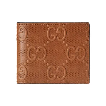 GUCCI Leather Card Clip Wallets Men's Brown