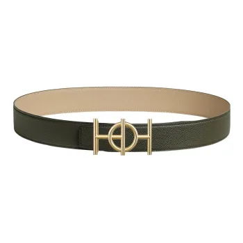 HERMES Togo Vintage Gold Buckle Epsom Calfskin Double Sided Leather Belt Men's Black Width 3.8cm