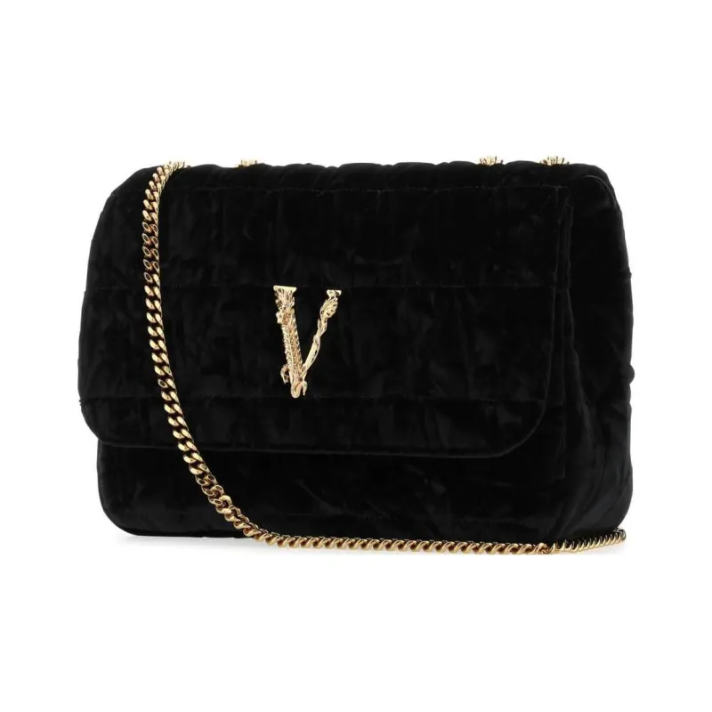 VERSACE Virtus Velvet With Calfskin Crossbody Bag Shoulder Bag Women's Black-2
