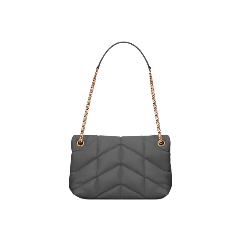 SAINT LAURENT LOULOUPUFFER Sheepskin Crossbody Bag, Shoulder Bag Women's Gray White-1