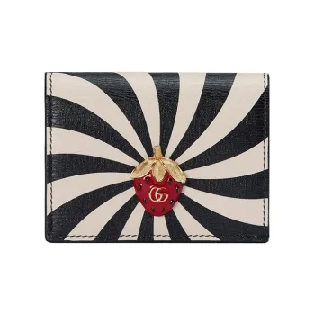 GUCCI Leather Business Card Holder Card Holder Wallet Women's Black/White