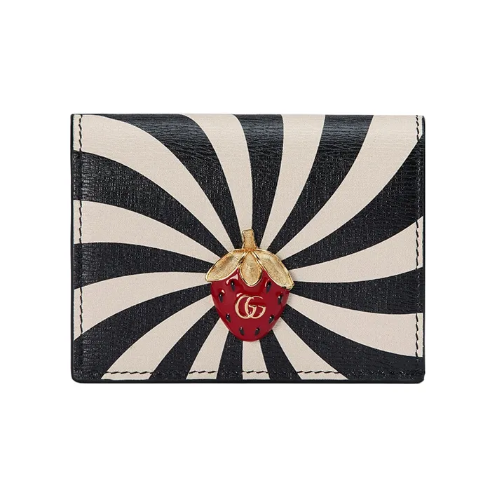GUCCI Leather Business Card Holder Card Holder Wallet Women's Black/White-0