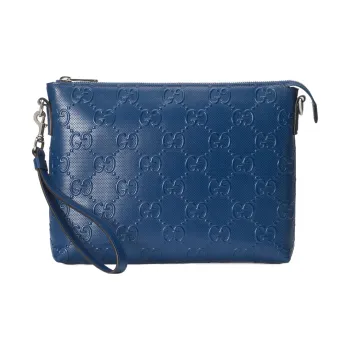 GUCCI Leather Messenger Bag Clutch Medium Size Men's Blue