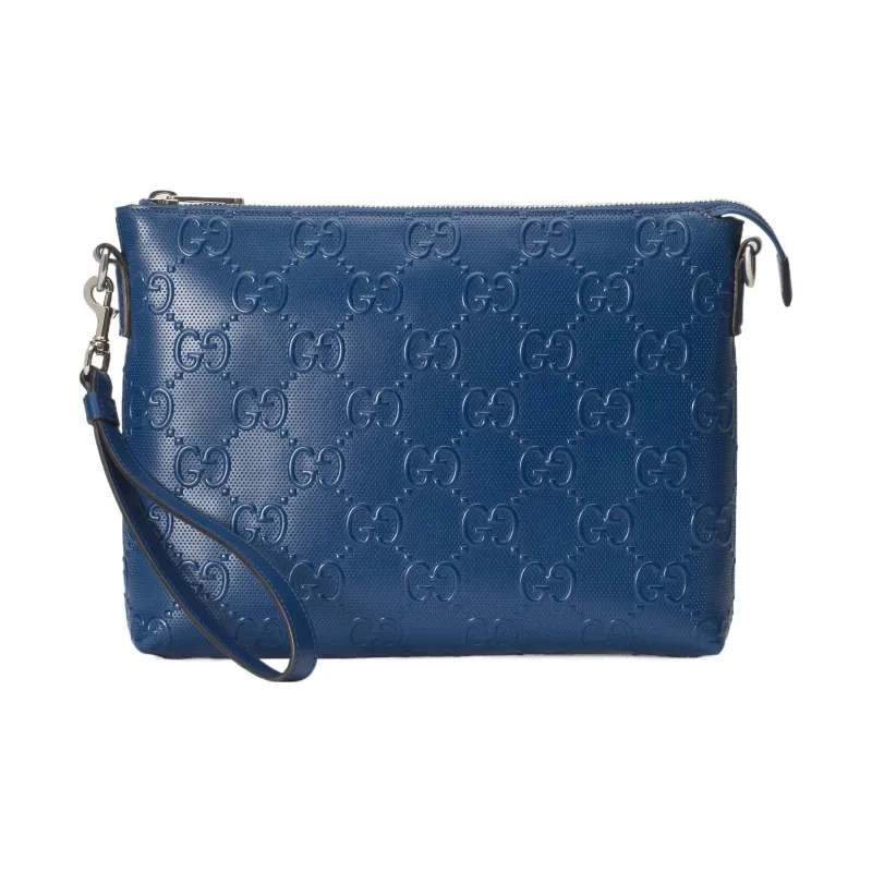 GUCCI Leather Messenger Bag Clutch Medium Size Men's Blue-0