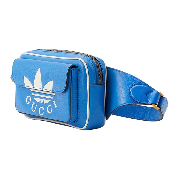 GUCCI Adidas Collaboration Leather Belt Bag One Shoulder Crossbody Fanny Pack Men's Blue/White-1