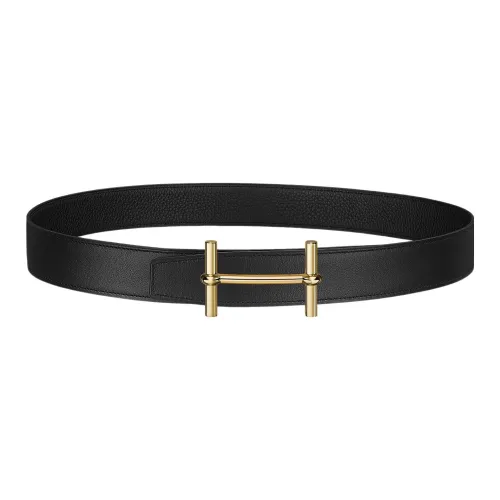 HERMES Cow Leather Leather Belts Men's Black Width  3.2cm