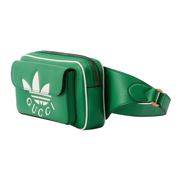GUCCI Adidas Collaboration Leather Belt Bag, One Shoulder, Crossbody, Fanny Pack Men's Green/White-1